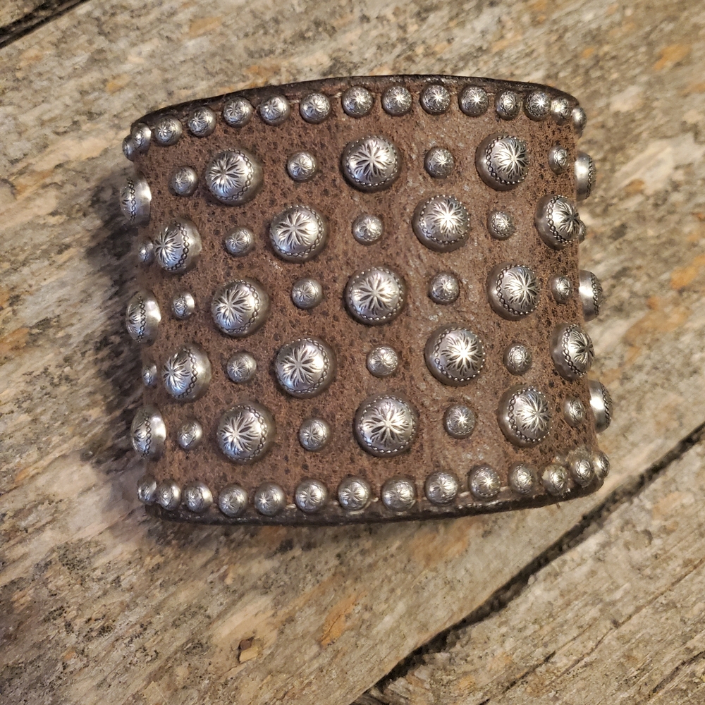 Double J Studded Leather Cuff Bracelet